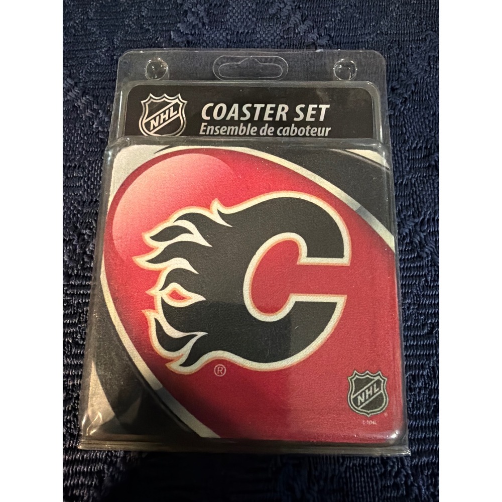 NHL Calgary Flames Coaster Set 4 Pack Red Black White Hunter MFG New